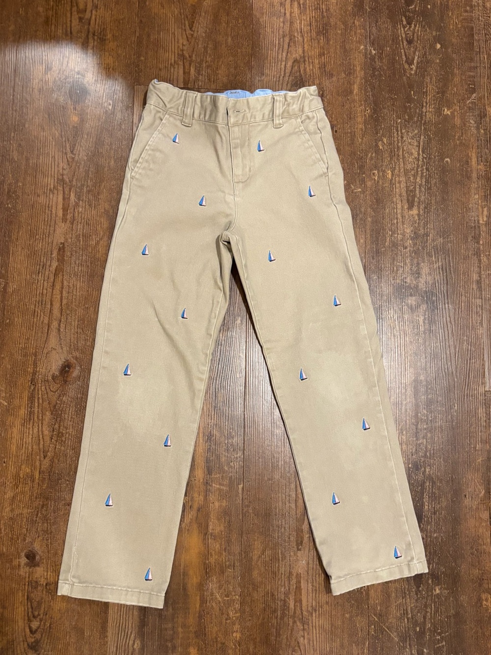 Janie and Jack Light Khaki Boys Pants with embroidered sailboats